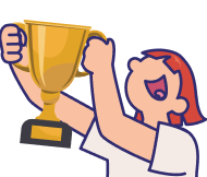 Eve lifting a trophy cup